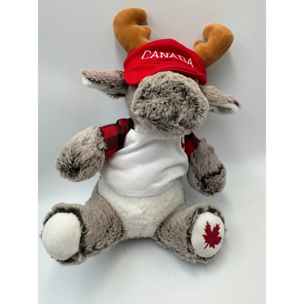 Canada Souvenir Moose Plush Grey Stuffed Animal Red Canada Hat Buffalo